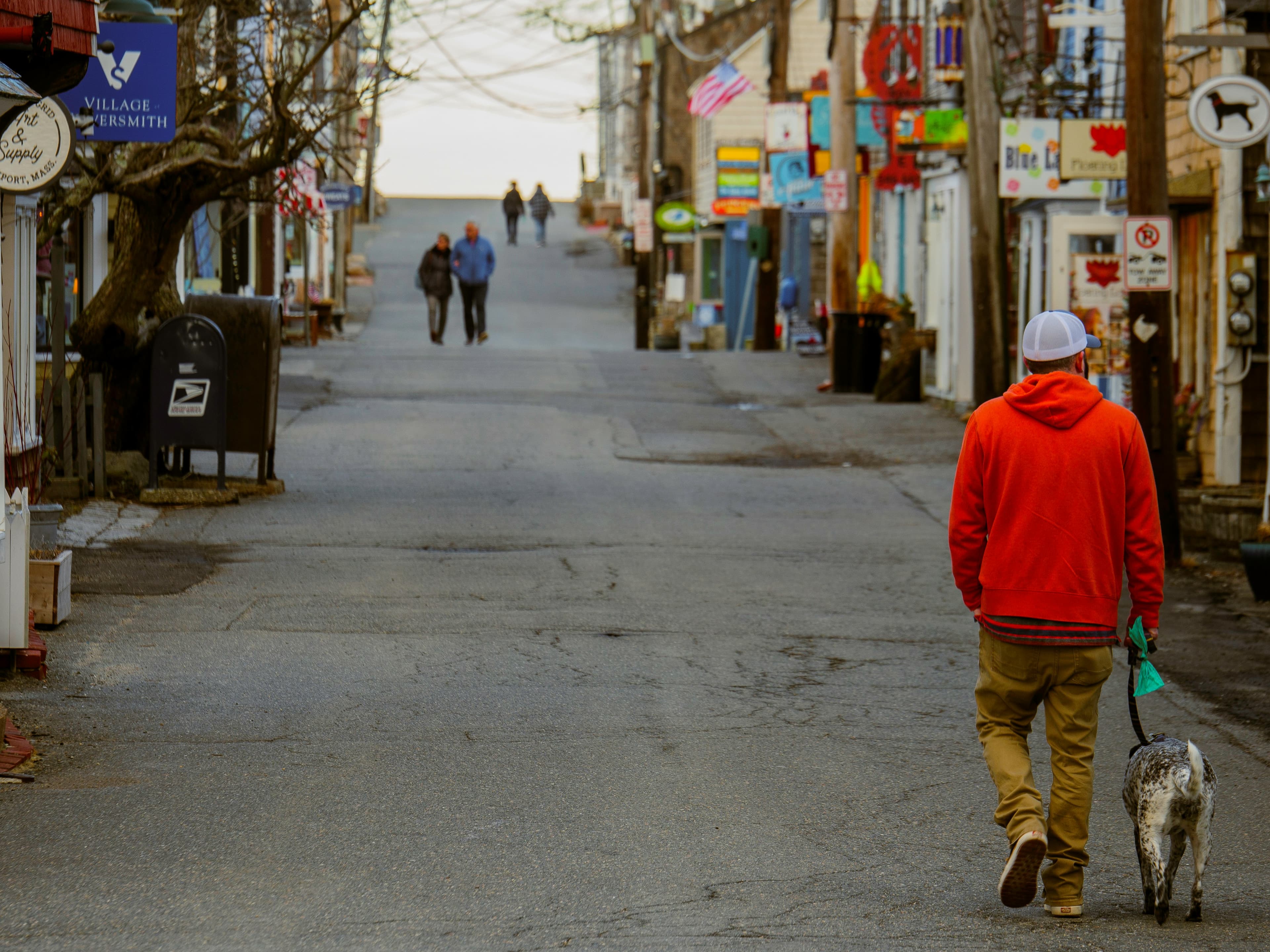 Walking down Bearskin Neck on a quiet spring afternoon, Rockport